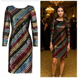 ALCOOLIQUE Sequin Mini Dress Multicolor Rainbow Size 12 Holiday Cocktail Party